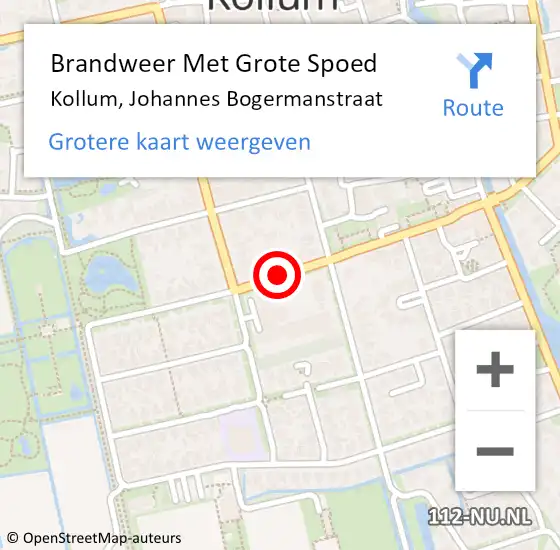 Locatie op kaart van de 112 melding: Brandweer Met Grote Spoed Naar Kollum, Johannes Bogermanstraat op 31 december 2019 11:33