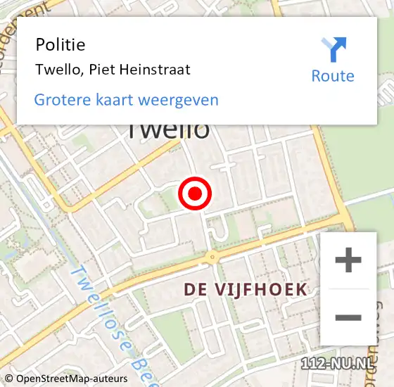 Locatie op kaart van de 112 melding: Politie Twello, Piet Heinstraat op 31 december 2019 12:46