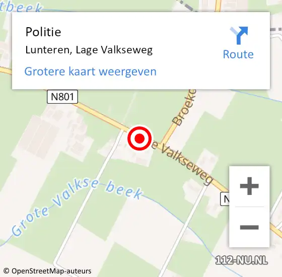 Locatie op kaart van de 112 melding: Politie Lunteren, Lage Valkseweg op 31 december 2019 13:24