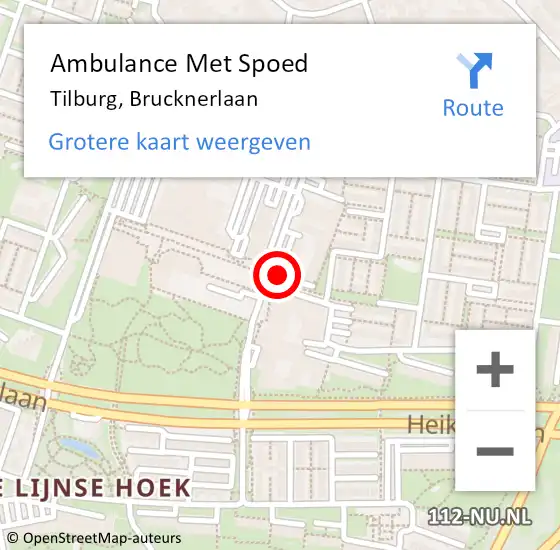 Locatie op kaart van de 112 melding: Ambulance Met Spoed Naar Tilburg, Brucknerlaan op 31 december 2019 14:22