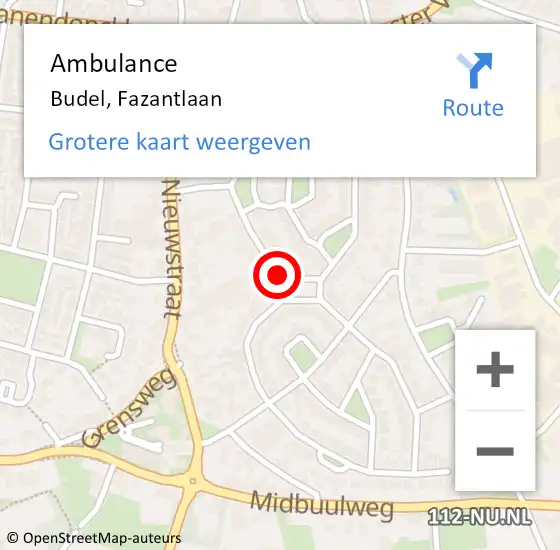 Locatie op kaart van de 112 melding: Ambulance Budel, Fazantlaan op 31 december 2019 15:11