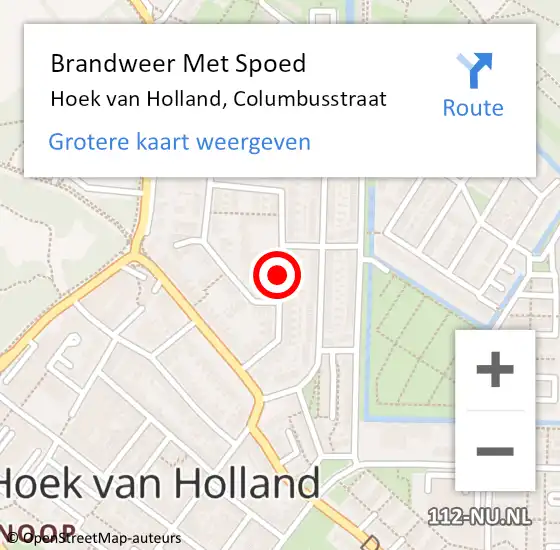 Locatie op kaart van de 112 melding: Brandweer Met Spoed Naar Hoek van Holland, Columbusstraat op 31 december 2019 16:59