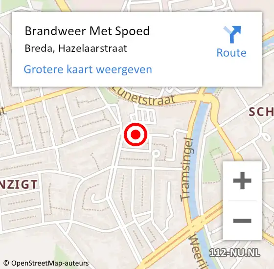 Locatie op kaart van de 112 melding: Brandweer Met Spoed Naar Breda, Hazelaarstraat op 31 december 2019 17:06