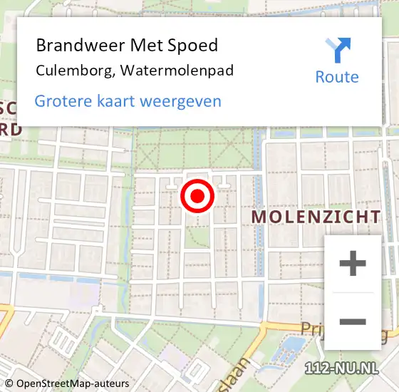 Locatie op kaart van de 112 melding: Brandweer Met Spoed Naar Culemborg, Watermolenpad op 31 december 2019 17:39