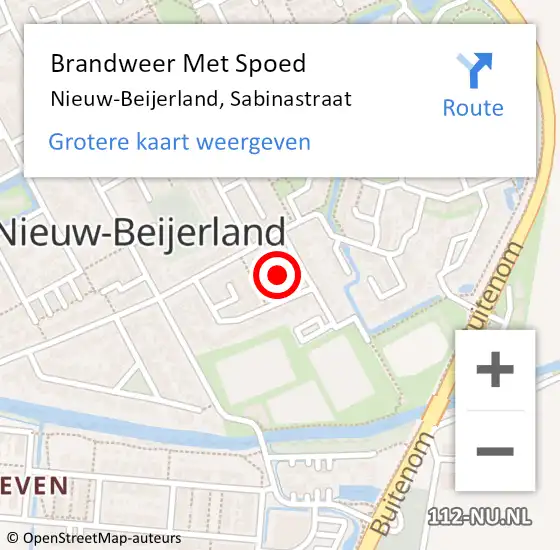 Locatie op kaart van de 112 melding: Brandweer Met Spoed Naar Nieuw-Beijerland, Sabinastraat op 31 december 2019 18:06