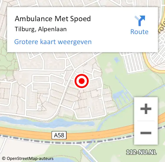 Locatie op kaart van de 112 melding: Ambulance Met Spoed Naar Tilburg, Alpenlaan op 31 december 2019 18:11