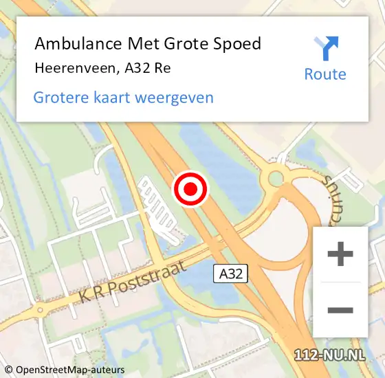 Locatie op kaart van de 112 melding: Ambulance Met Grote Spoed Naar Heerenveen, A32 Re op 31 december 2019 19:00