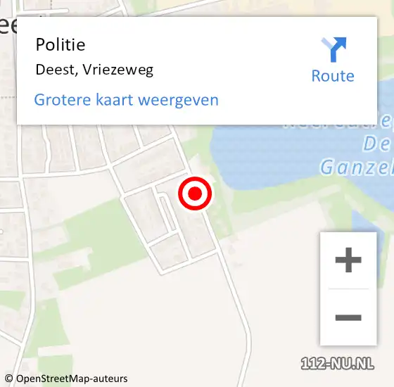 Locatie op kaart van de 112 melding: Politie Deest, Vriezeweg op 31 december 2019 19:19