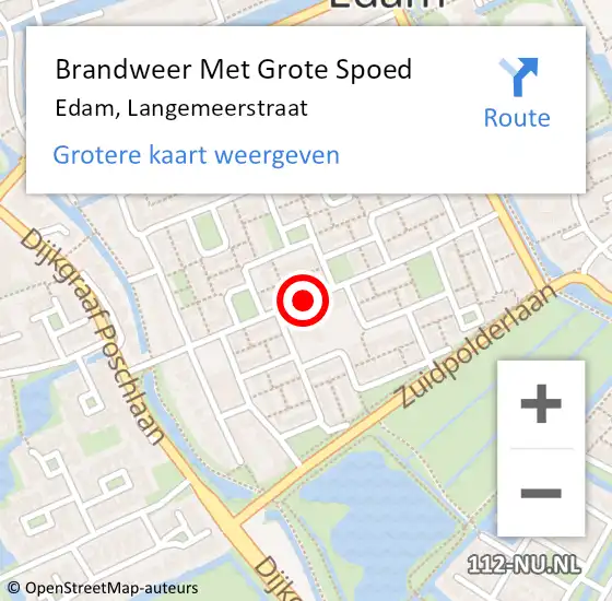 Locatie op kaart van de 112 melding: Brandweer Met Grote Spoed Naar Edam, Langemeerstraat op 31 december 2019 19:44