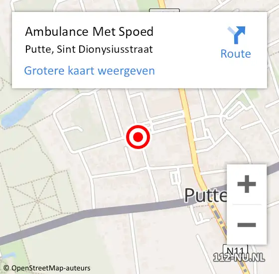 Locatie op kaart van de 112 melding: Ambulance Met Spoed Naar Putte, Sint Dionysiusstraat op 31 december 2019 21:32