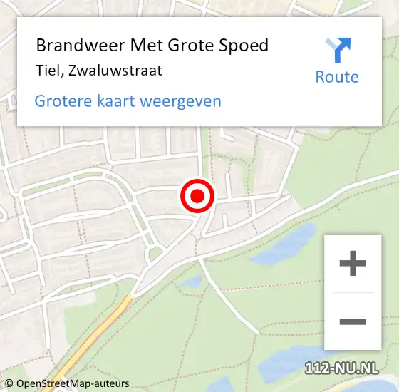 Locatie op kaart van de 112 melding: Brandweer Met Grote Spoed Naar Tiel, Zwaluwstraat op 31 december 2019 22:38