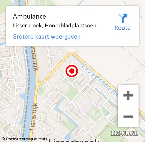Locatie op kaart van de 112 melding: Ambulance Lisserbroek, Hoornbladplantsoen op 2 januari 2020 12:23