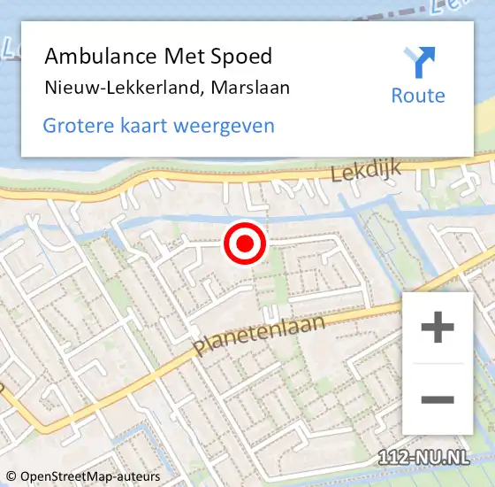 Locatie op kaart van de 112 melding: Ambulance Met Spoed Naar Nieuw-Lekkerland, Marslaan op 2 januari 2020 13:05
