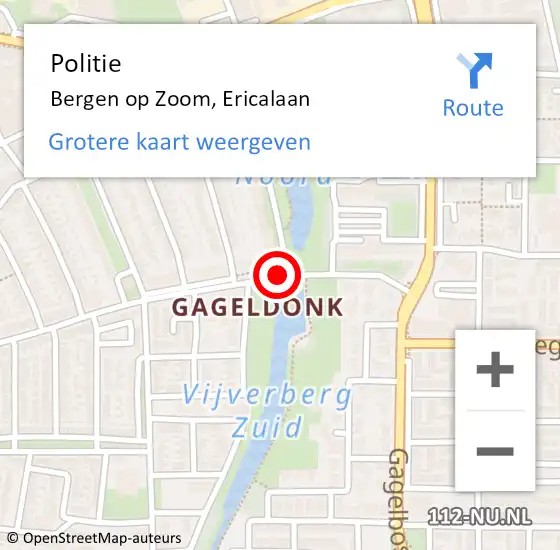 Locatie op kaart van de 112 melding: Politie Bergen op Zoom, Ericalaan op 2 januari 2020 14:09