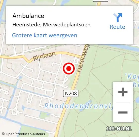Locatie op kaart van de 112 melding: Ambulance Heemstede, Merwedeplantsoen op 2 januari 2020 14:23