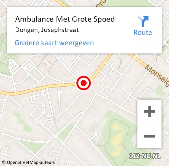 Locatie op kaart van de 112 melding: Ambulance Met Grote Spoed Naar Dongen, Josephstraat op 2 januari 2020 16:39