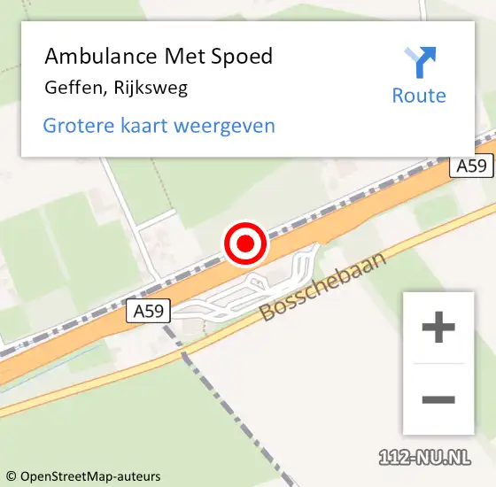 Locatie op kaart van de 112 melding: Ambulance Met Spoed Naar Geffen, Rijksweg op 2 januari 2020 17:39