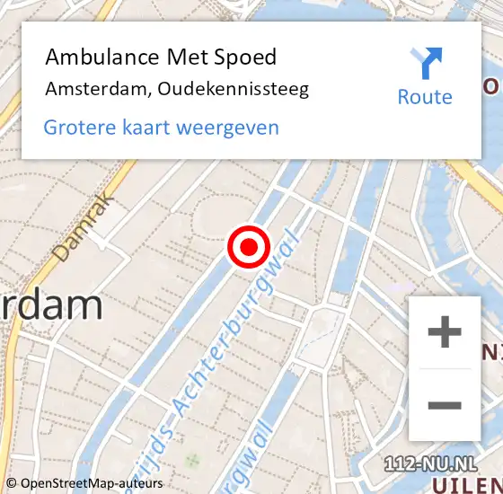 Locatie op kaart van de 112 melding: Ambulance Met Spoed Naar Amsterdam, Oudekennissteeg op 2 januari 2020 19:15