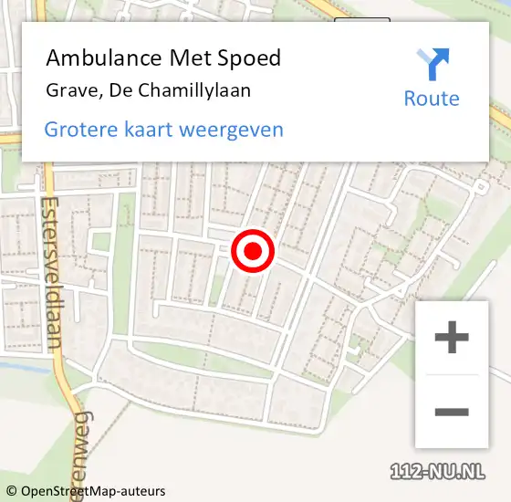 Locatie op kaart van de 112 melding: Ambulance Met Spoed Naar Grave, De Chamillylaan op 2 januari 2020 20:02