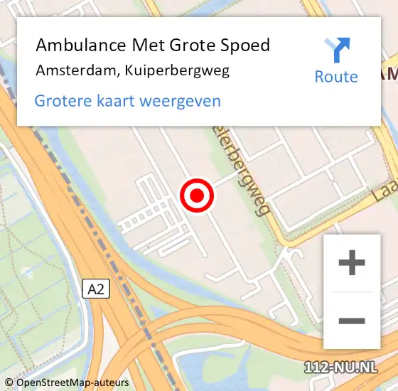 Locatie op kaart van de 112 melding: Ambulance Met Grote Spoed Naar Amsterdam, Kuiperbergweg op 2 januari 2020 23:55