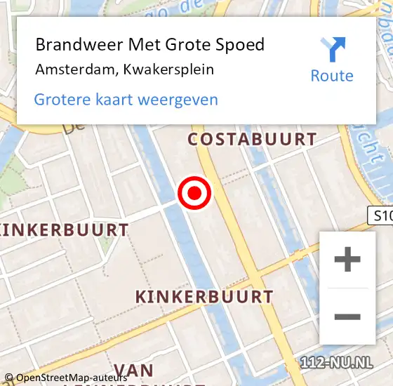 Locatie op kaart van de 112 melding: Brandweer Met Grote Spoed Naar Amsterdam, Kwakersplein op 3 januari 2020 00:39