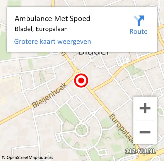 Locatie op kaart van de 112 melding: Ambulance Met Spoed Naar Bladel, Europalaan op 3 januari 2020 10:42