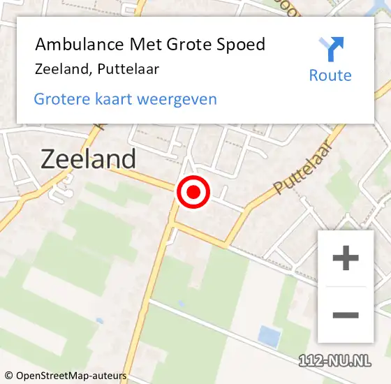 Locatie op kaart van de 112 melding: Ambulance Met Grote Spoed Naar Zeeland, Puttelaar op 3 januari 2020 11:14