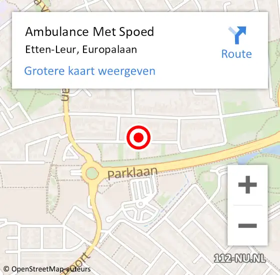 Locatie op kaart van de 112 melding: Ambulance Met Spoed Naar Etten-Leur, Europalaan op 3 januari 2020 12:12