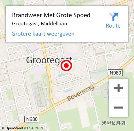 Locatie op kaart van de 112 melding: Brandweer Met Grote Spoed Naar Grootegast, Middellaan op 3 januari 2020 13:37