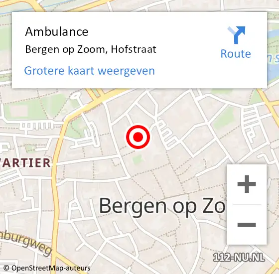 Locatie op kaart van de 112 melding: Ambulance Bergen op Zoom, Hofstraat op 3 januari 2020 14:15