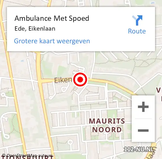 Locatie op kaart van de 112 melding: Ambulance Met Spoed Naar Ede, Eikenlaan op 3 januari 2020 14:31