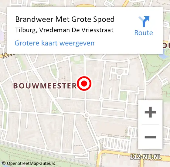 Locatie op kaart van de 112 melding: Brandweer Met Grote Spoed Naar Tilburg, Vredeman De Vriesstraat op 3 januari 2020 14:34