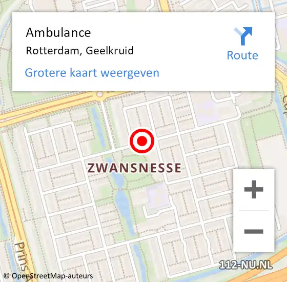Locatie op kaart van de 112 melding: Ambulance Rotterdam, Geelkruid op 3 januari 2020 15:02
