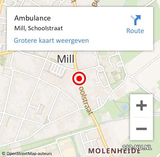 Locatie op kaart van de 112 melding: Ambulance Mill, Schoolstraat op 3 januari 2020 15:52