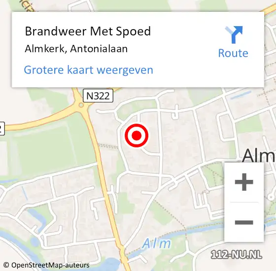 Locatie op kaart van de 112 melding: Brandweer Met Spoed Naar Almkerk, Antonialaan op 3 januari 2020 16:00