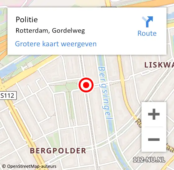 Locatie op kaart van de 112 melding: Politie Rotterdam, Gordelweg op 3 januari 2020 17:52