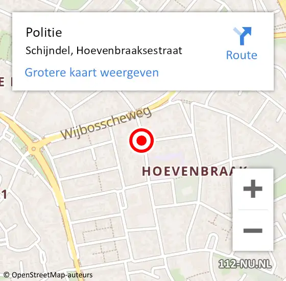 Locatie op kaart van de 112 melding: Politie Schijndel, Hoevenbraaksestraat op 3 januari 2020 22:08