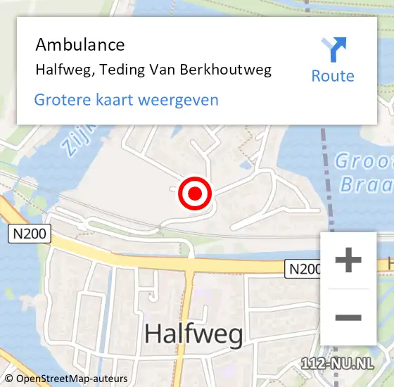 Locatie op kaart van de 112 melding: Ambulance Halfweg, Teding Van Berkhoutweg op 3 januari 2020 23:10