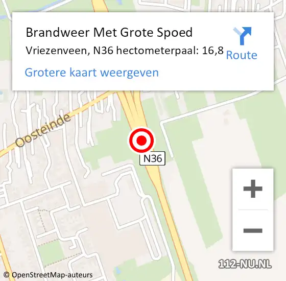 Locatie op kaart van de 112 melding: Brandweer Met Grote Spoed Naar Vriezenveen, N36 op 4 januari 2020 02:25