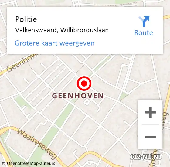 Locatie op kaart van de 112 melding: Politie Valkenswaard, Willibrorduslaan op 4 januari 2020 05:51