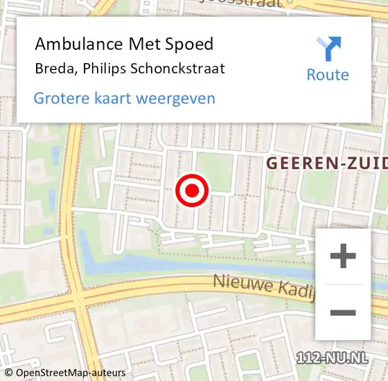 Locatie op kaart van de 112 melding: Ambulance Met Spoed Naar Breda, Philips Schonckstraat op 4 januari 2020 06:29