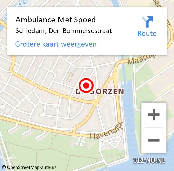 Locatie op kaart van de 112 melding: Ambulance Met Spoed Naar Schiedam, Den Bommelsestraat op 4 januari 2020 08:02