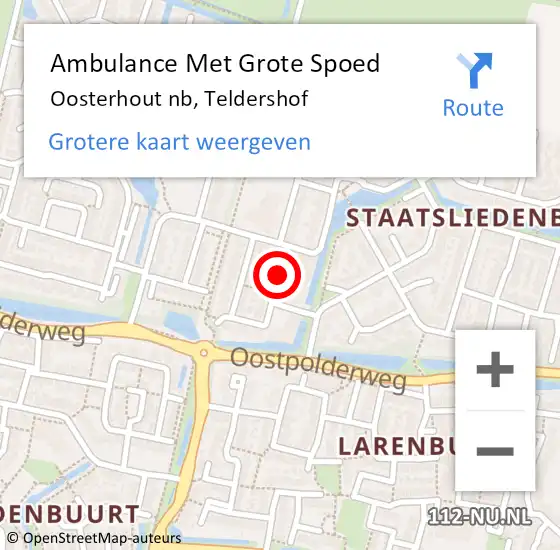 Locatie op kaart van de 112 melding: Ambulance Met Grote Spoed Naar Oosterhout nb, Teldershof op 4 januari 2020 08:08