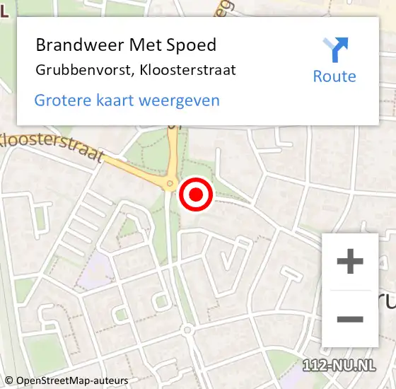 Locatie op kaart van de 112 melding: Brandweer Met Spoed Naar Grubbenvorst, Kloosterstraat op 4 januari 2020 08:54