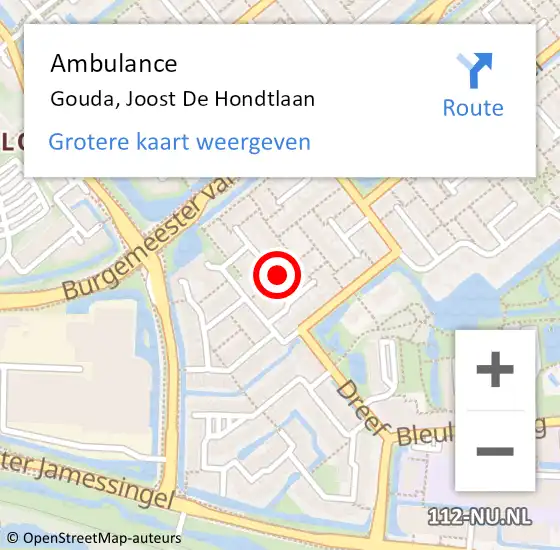 Locatie op kaart van de 112 melding: Ambulance Gouda, Joost De Hondtlaan op 4 januari 2020 12:36