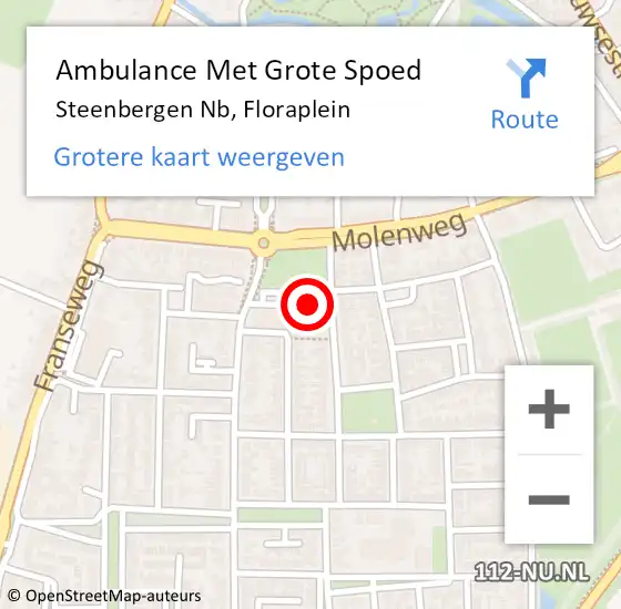 Locatie op kaart van de 112 melding: Ambulance Met Grote Spoed Naar Steenbergen Nb, Floraplein op 4 januari 2020 13:22