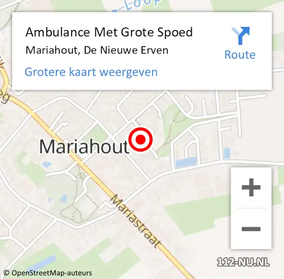 Locatie op kaart van de 112 melding: Ambulance Met Grote Spoed Naar Mariahout, De Nieuwe Erven op 4 januari 2020 13:45