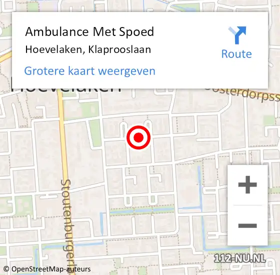 Locatie op kaart van de 112 melding: Ambulance Met Spoed Naar Hoevelaken, Klaprooslaan op 4 januari 2020 14:00