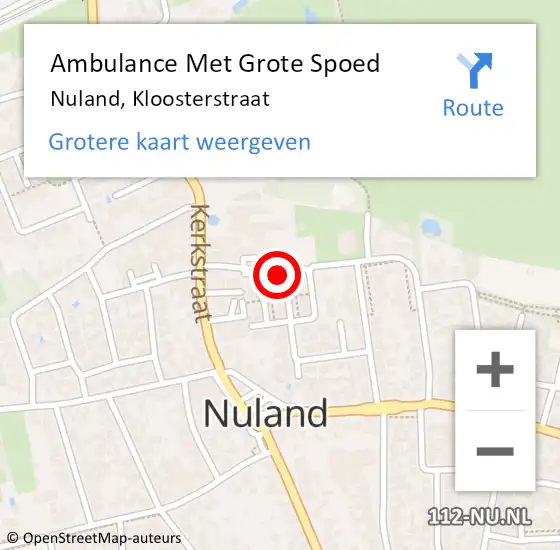 Locatie op kaart van de 112 melding: Ambulance Met Grote Spoed Naar Nuland, Kloosterstraat op 4 januari 2020 15:43