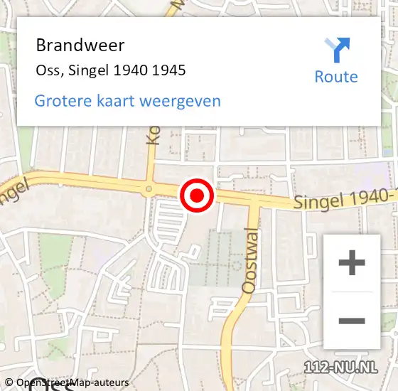 Locatie op kaart van de 112 melding: Brandweer Oss, Singel 1940 1945 op 4 januari 2020 15:46